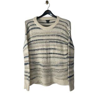 Calvin Klein Jeans Sweater Womens Medium White Stripe Blue Gray Knit Long Sleeve